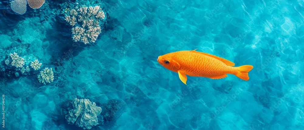 Fototapeta premium A large orange fish swimming in the ocean near a coral reef