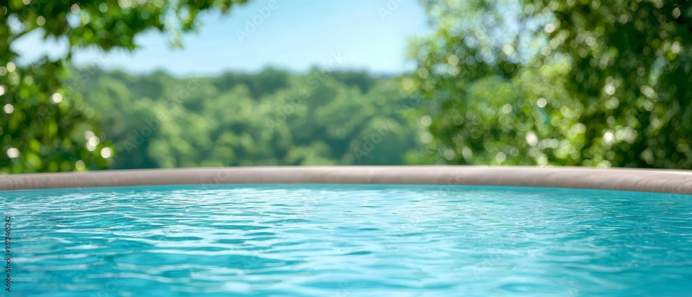 A swimming pool with trees in the background A swimming pool with trees in the background