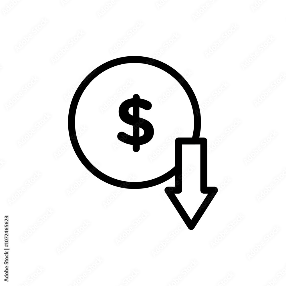 Cost reduction icon black and white vector outline sign Cost reduction icon black and white vector outline sign