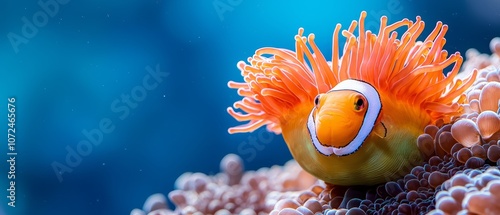 A clown fish in an anemonic sea anemone in the ocean