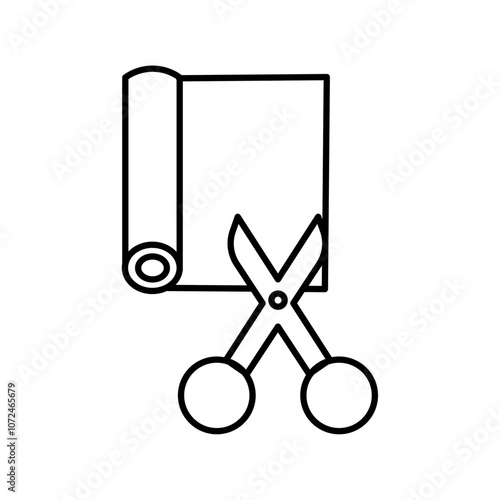 Cut roll of fabric icon black and white vector outline sign