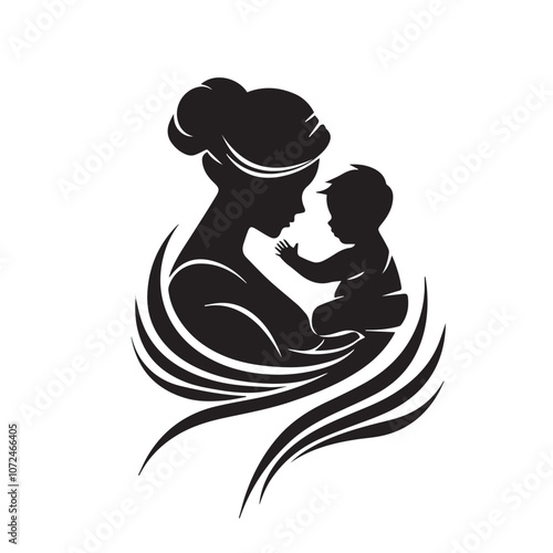 Mother with baby In cartoon, hand-drawn flat style. image for social media, websites and UI. Isolated 2D vector design in logo, icon, sketch style, simple line vector, single color. AI Generative Art.