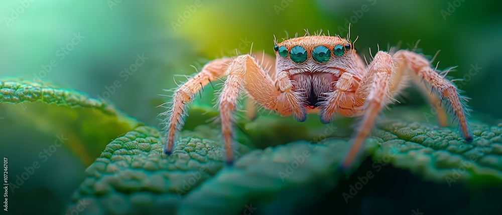 Fototapeta premium A close up of a jumping spider on a leaf