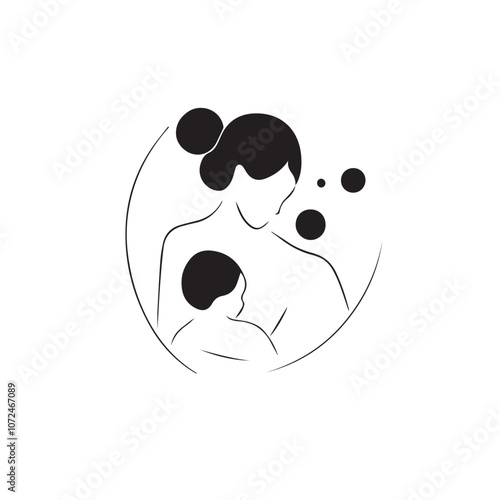 Mother with baby In cartoon, hand-drawn flat style. image for social media, websites and UI. Isolated 2D vector design in logo, icon, sketch style, simple line vector, single color. AI Generative Art.