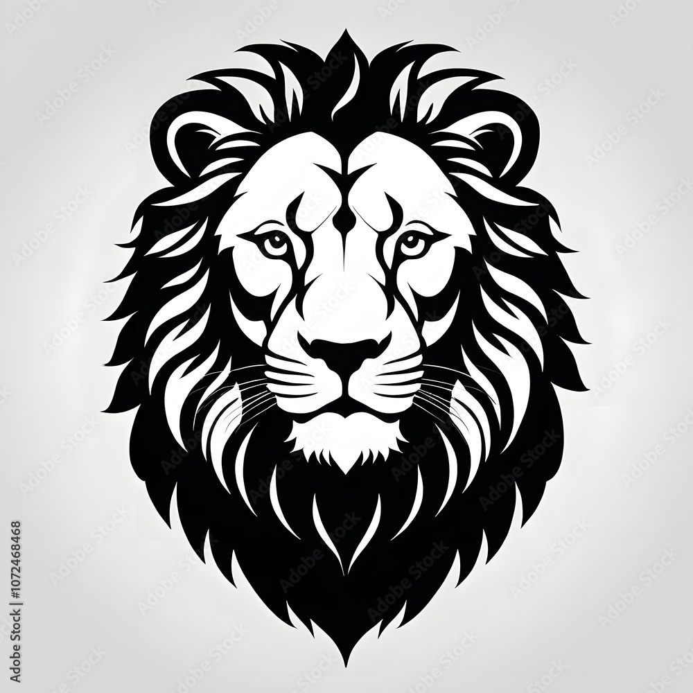 Fototapeta premium Lion head illustration vector black silhouette created with generative AI