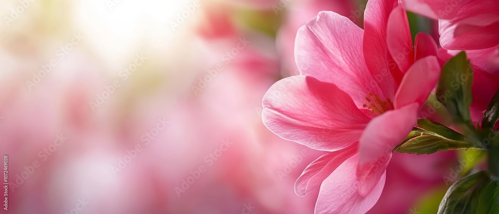 A close up of a pink flower with green leaves A close up of a pink flower with green leaves