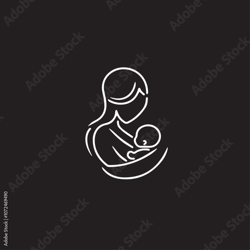 Mother with baby In cartoon, hand-drawn flat style. image for social media, websites and UI. Isolated 2D vector design in logo, icon, sketch style, simple line vector, single color. AI Generative Art.