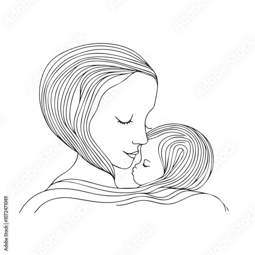 Mother with baby In cartoon, hand-drawn flat style. image for social media, websites and UI. Isolated 2D vector design in logo, icon, sketch style, simple line vector, single color. AI Generative Art.