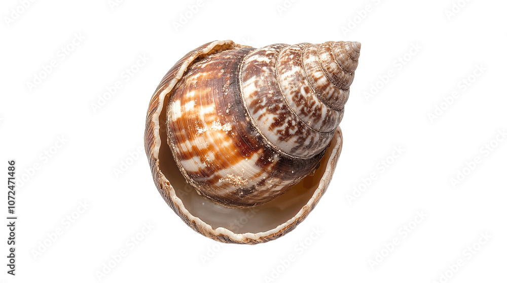 Helix pomatia snail with brown striped shell crawl isolated on transparent background Helix pomatia snail with brown striped shell crawl isolated on transparent background