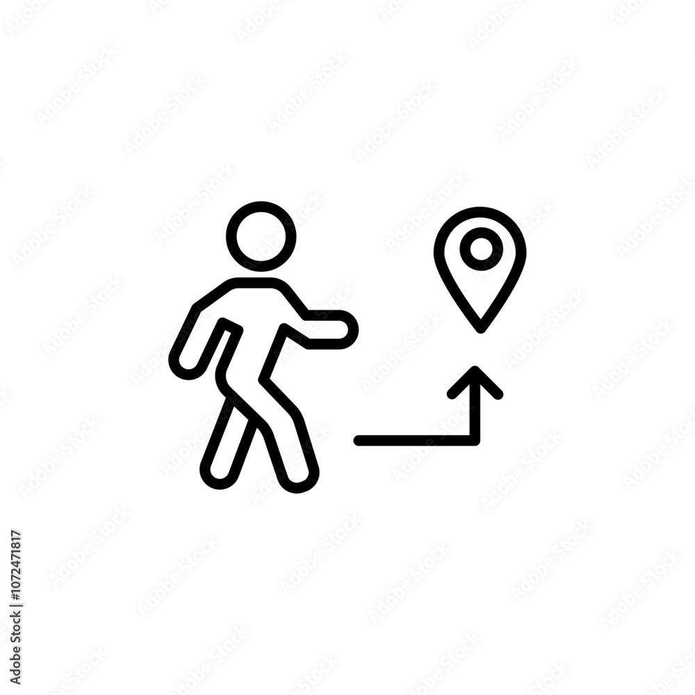 Obraz premium Man going to destination icon black and white vector outline sign