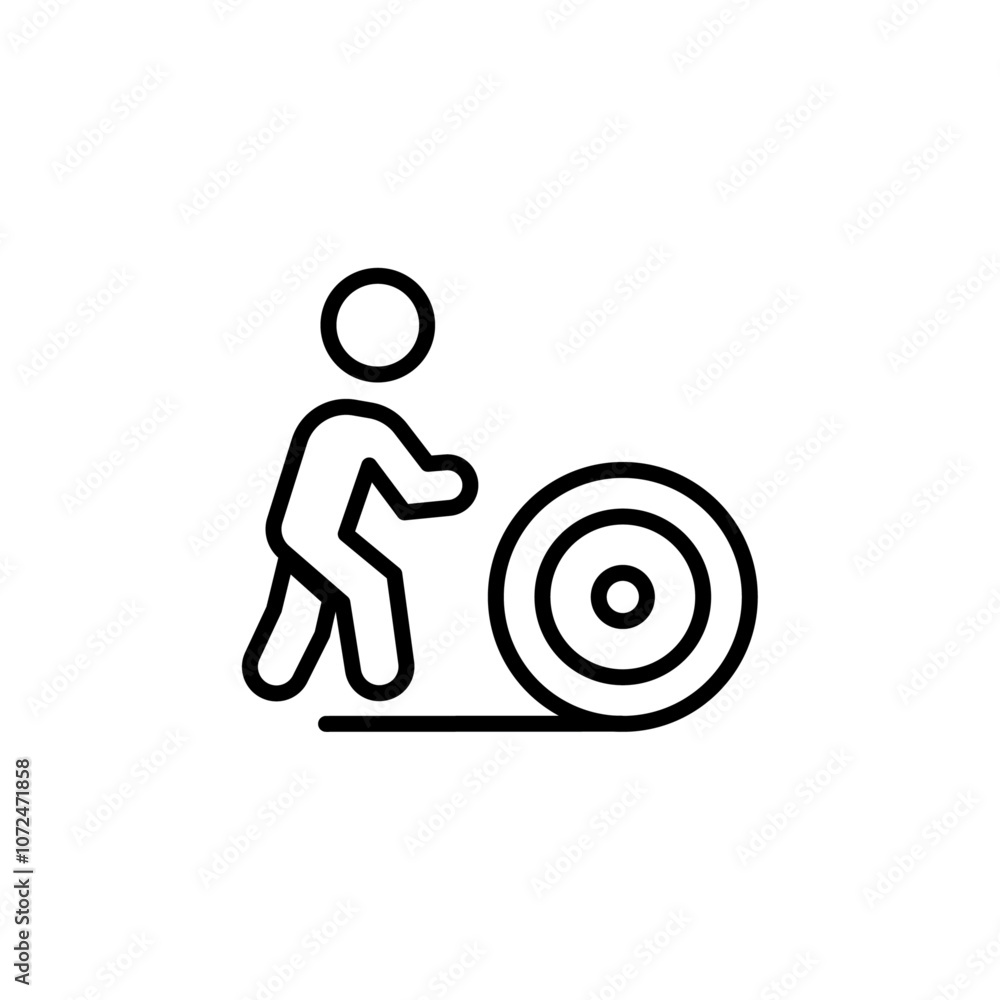 Man rolling carpet mat icon black and white vector outline sign Man rolling carpet mat icon black and white vector outline sign
