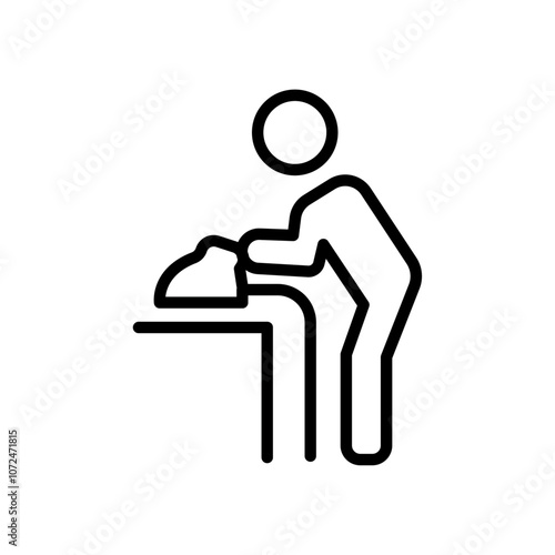 Man iron clothes icon black and white vector outline sign