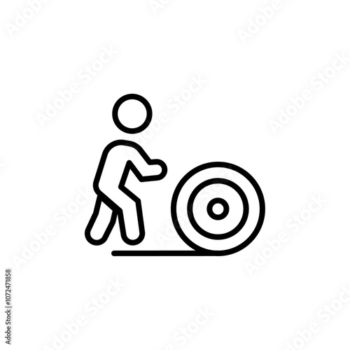 Man rolling carpet mat icon black and white vector outline sign