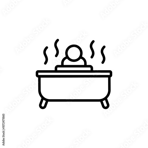 Man relaxing in jacuzzi icon black and white vector outline sign