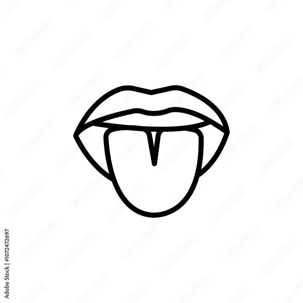 Mouth sticking tongue out icon black and white vector outline sign Mouth sticking tongue out icon black and white vector outline sign