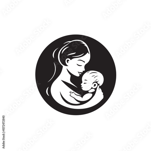 Mother with baby In cartoon, hand-drawn flat style. image for social media, websites and UI. Isolated 2D vector design in logo, icon, sketch style, simple line vector, single color. AI Generative Art.