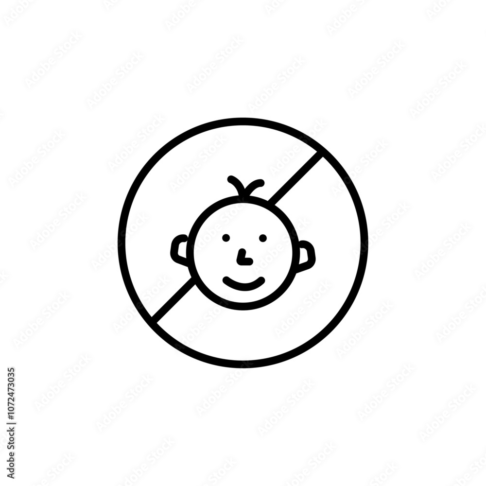 No kid allowed icon black and white vector outline sign