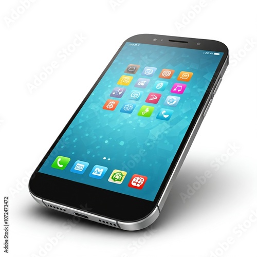 3D Smartphone Icon with App Icons Displayed on the Screen, Representing Mobile Apps or Technology, Featuring Sleek Modern Design with Metallic Edge and Bright Colorful App Interface