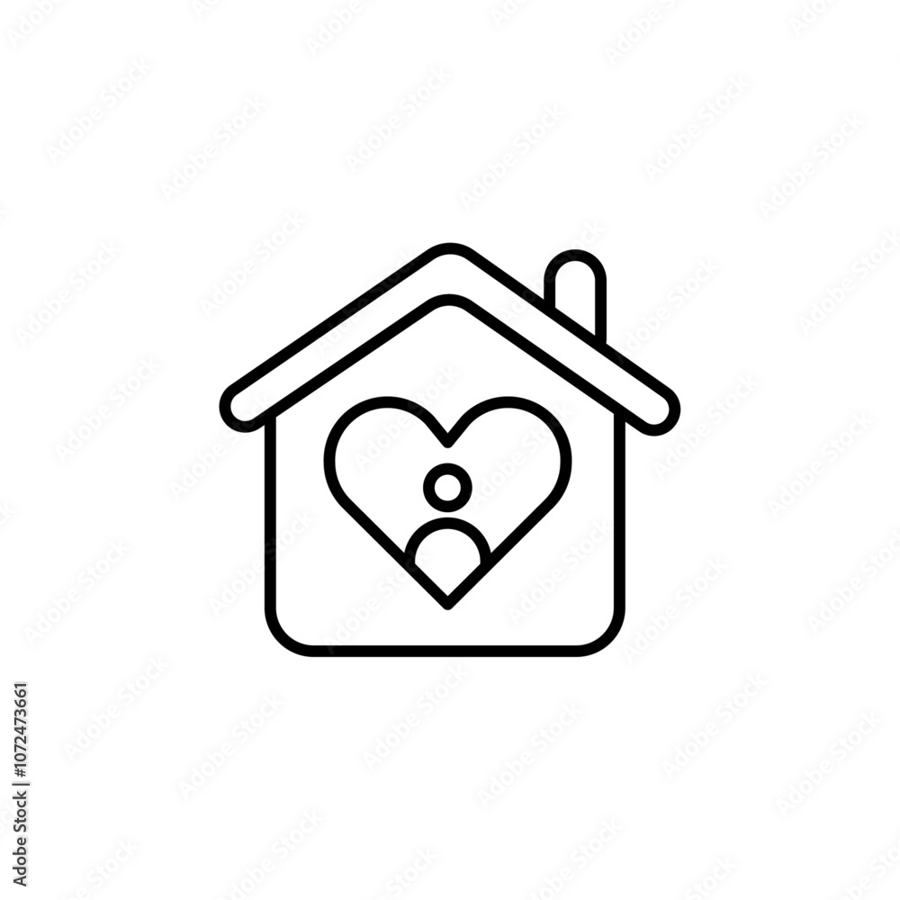 Orphanage house icon black and white vector outline sign Orphanage house icon black and white vector outline sign
