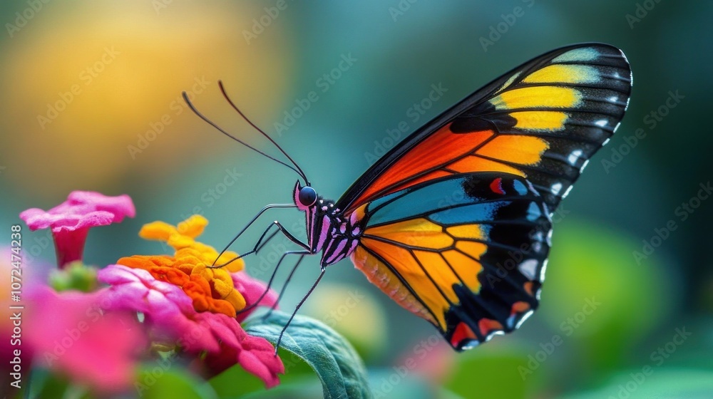 Colorful Butterfly on a Pink Flower Colorful Butterfly on a Pink Flower