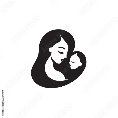 Mother with baby In cartoon, hand-drawn flat style. image for social media, websites and UI. Isolated 2D vector design in logo, icon, sketch style, simple line vector, single color. AI Generative Art.