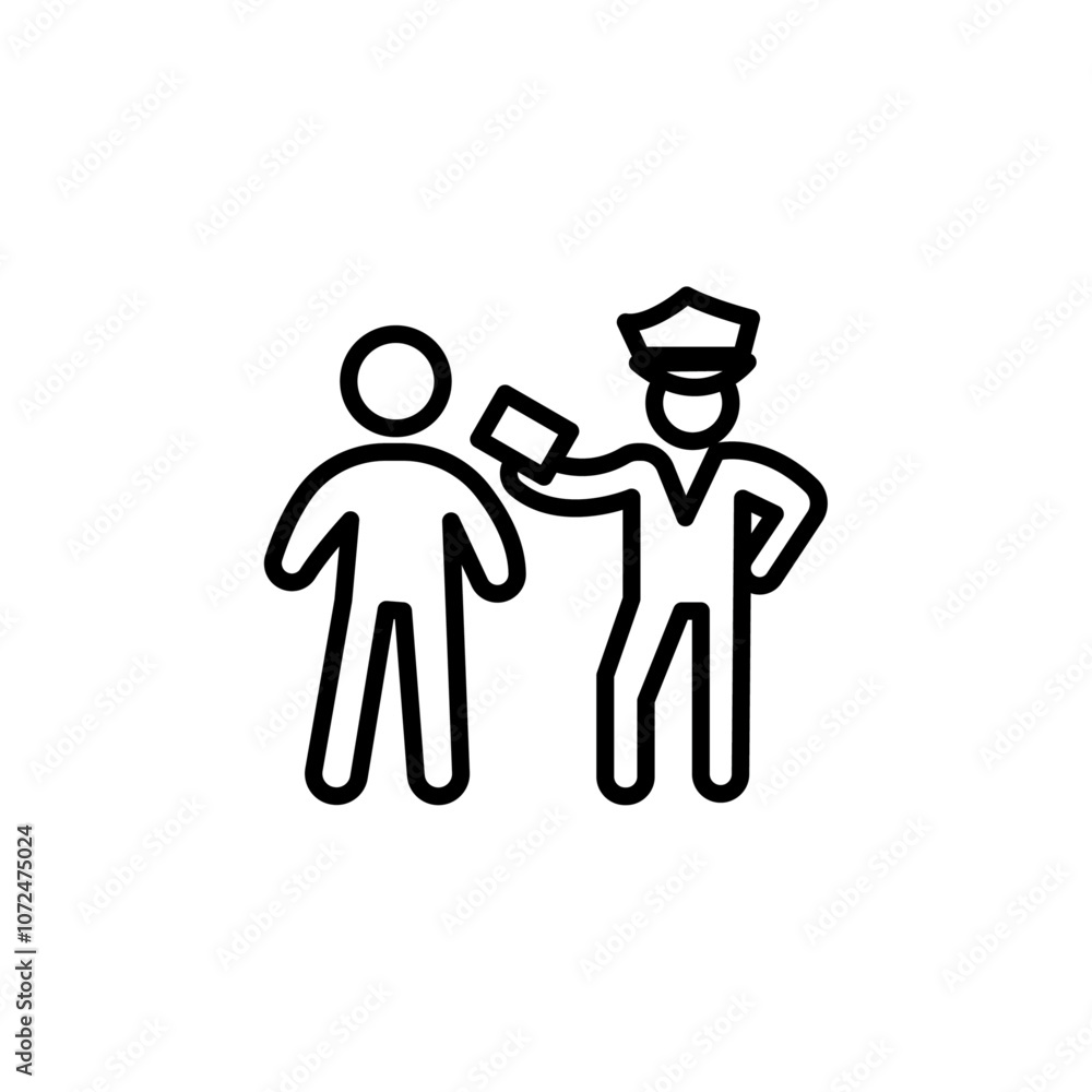 Police officer giving fine icon black and white vector outline sign Police officer giving fine icon black and white vector outline sign