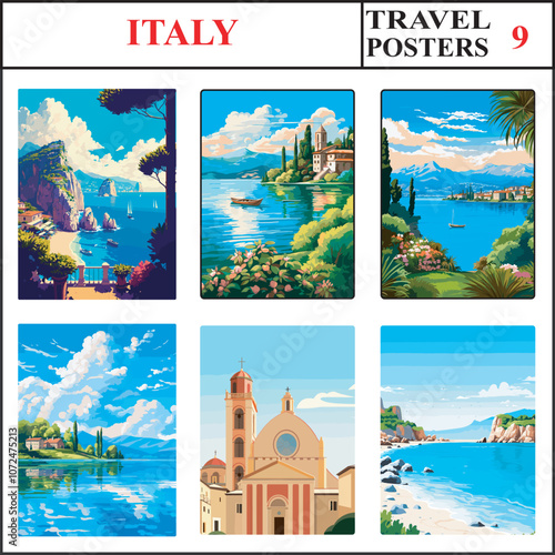 Italy Capri Lake Scanno Lake Maggiore Travel Poster Wall Art Print Collection Set Part 9
