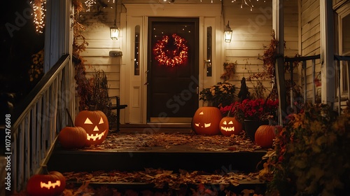 Wallpaper Mural Pumpkin netting and spooky lights adorn the Halloween-themed porch. Torontodigital.ca