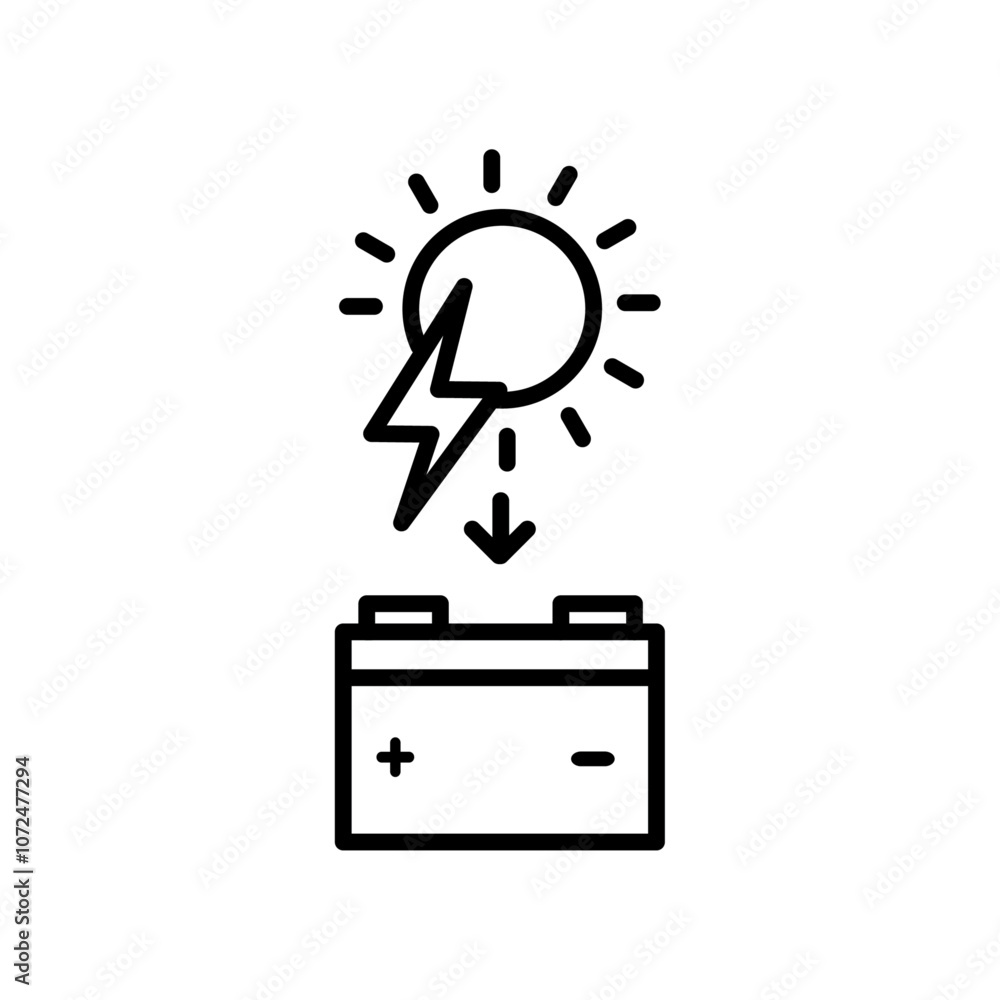 Solar energy icon black and white vector outline sign Solar energy icon black and white vector outline sign