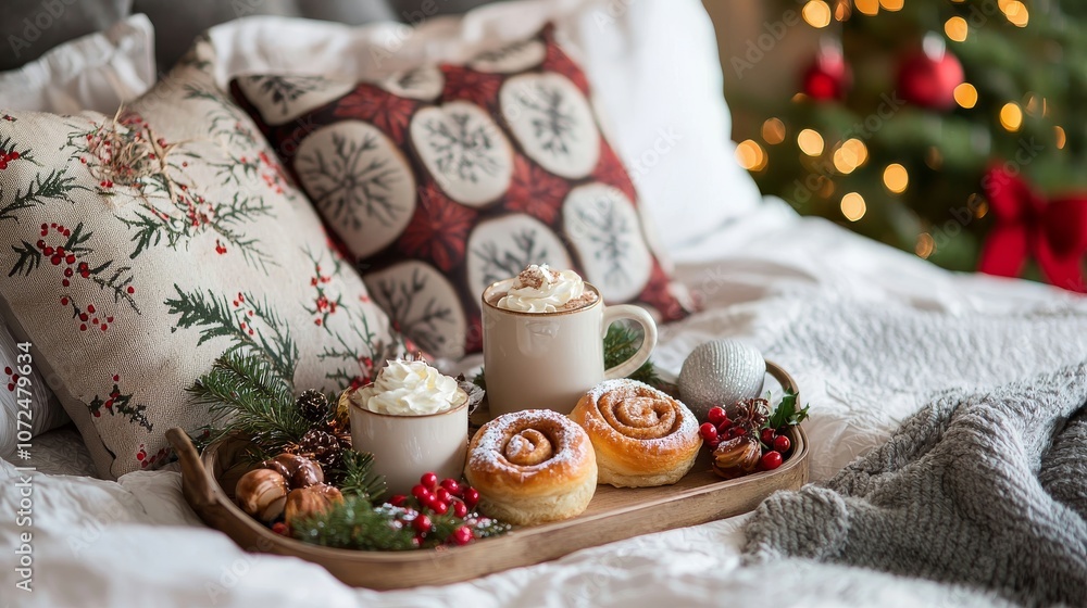 Christmas Morning Breakfast in Bed with Festive Foods Christmas Morning Breakfast in Bed with Festive Foods