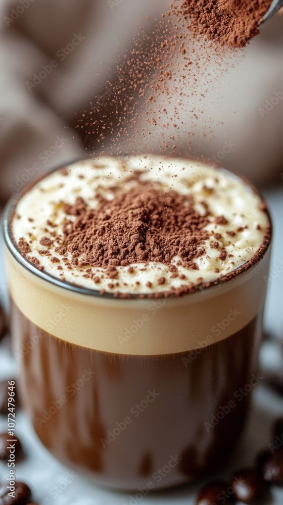 Coffee foam topped with cocoa. Coffee foam topped with cocoa.