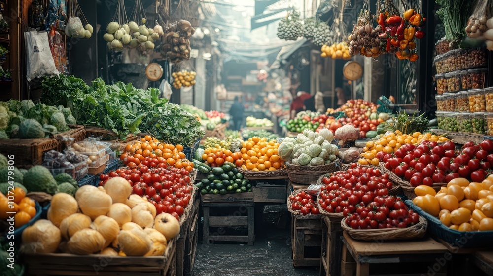 A bustling market in the Middle East filled with vibrant produce and spices. A bustling market in the Middle East filled with vibrant produce and spices.
