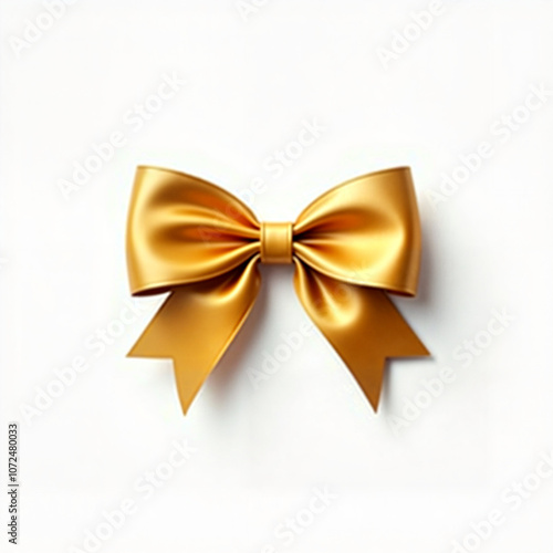 one golden beautiful bow close-up on a white background, Al Generation