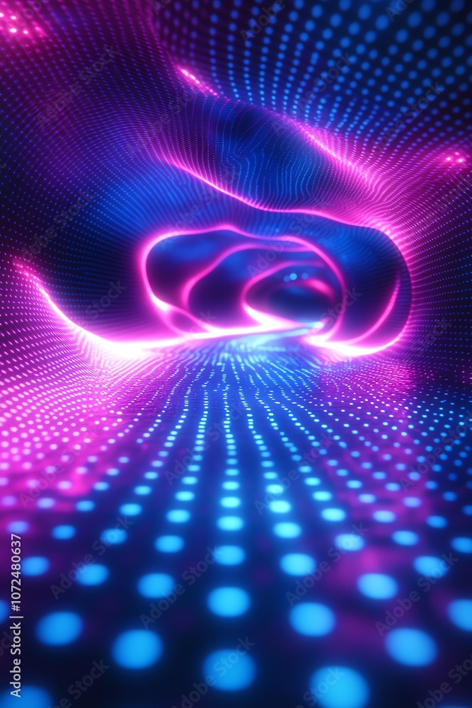 Neon grid waves in blue and pink over a dark background futuristic look Neon grid waves in blue and pink over a dark background futuristic look