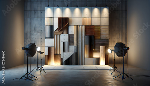 Concrete wall with vertical pattern under studio lighting
