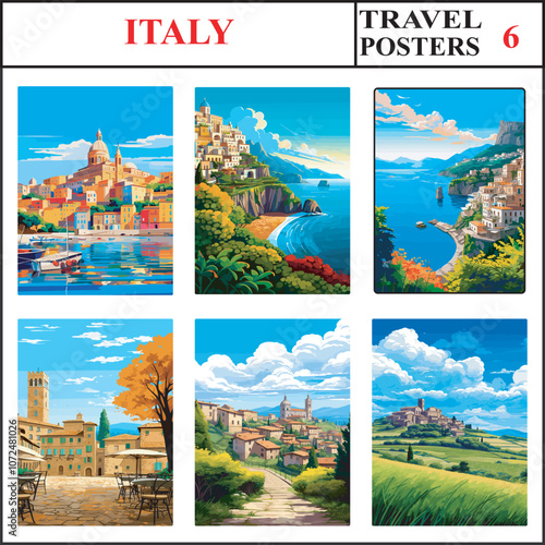 Italy Cagliari Amalfi Amalfi Coast Travel Poster Wall Art Print Collection Set Part 6
