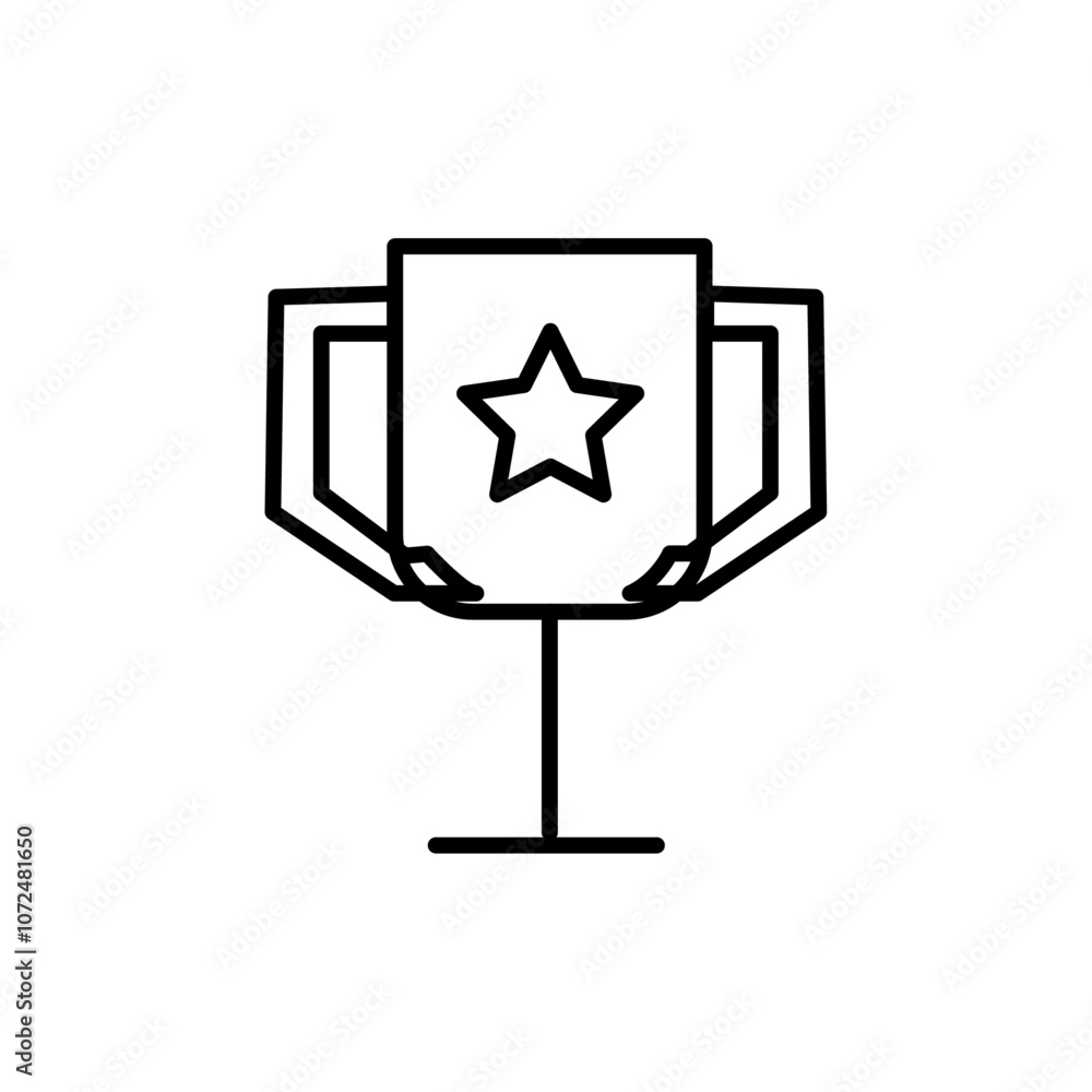 Trophy cup with star icon black and white vector outline sign Trophy cup with star icon black and white vector outline sign