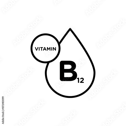 Vitamin B12 drop icon black and white vector outline sign