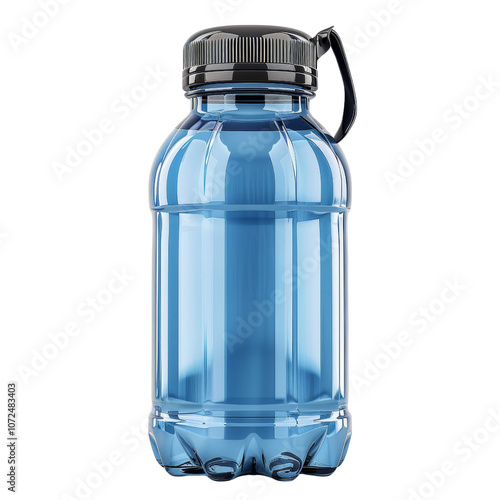 Blue water bottle, isolated on white background, transparent background