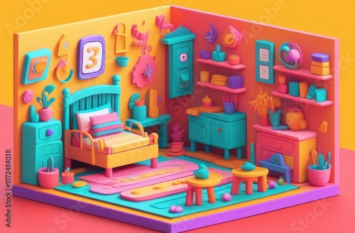 3d isometric apartment, interior