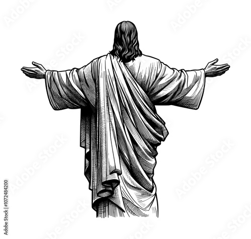 sketch illustration of jesus the redeemer - view from behind (artwork 1)