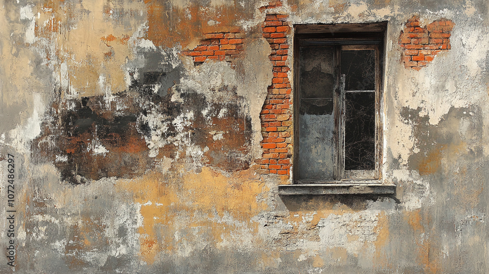 Weathered Brick Wall with Window and Peeling Paint Weathered Brick Wall with Window and Peeling Paint