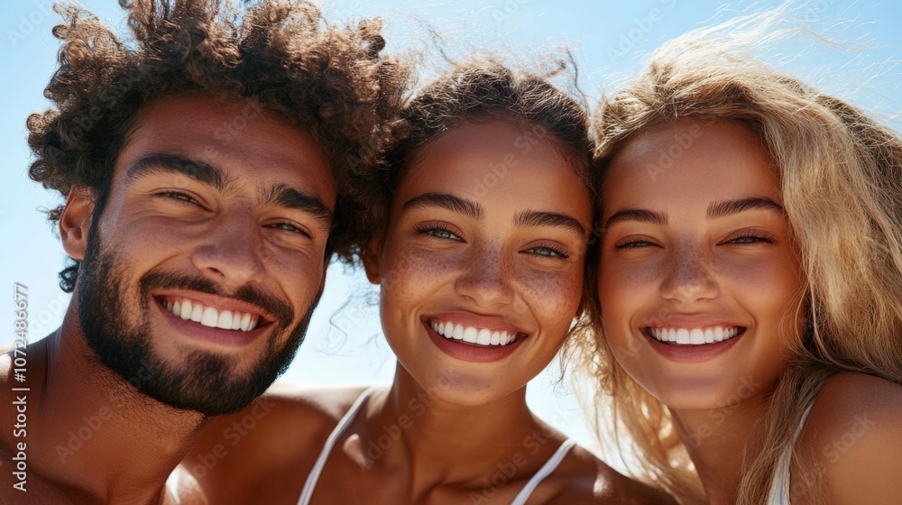 A vibrant image of three friends sharing a close moment filled with joy and warmth, set against a sunny backdrop, highlighting camaraderie and happiness. A vibrant image of three friends sharing a close moment filled with joy and warmth, set against a sunny backdrop, highlighting camaraderie and happiness.