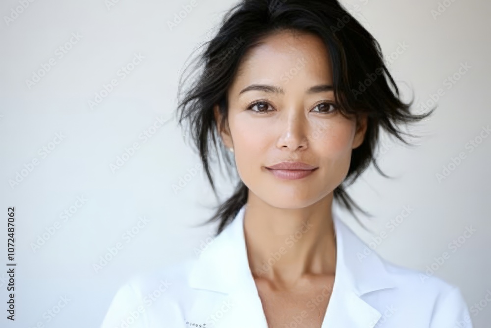 A stylish woman poses in a white coat, her carefree expression capturing a blend of confidence and relaxation in a softly lit environment of subtle elegance. A stylish woman poses in a white coat, her carefree expression capturing a blend of confidence and relaxation in a softly lit environment of subtle elegance.