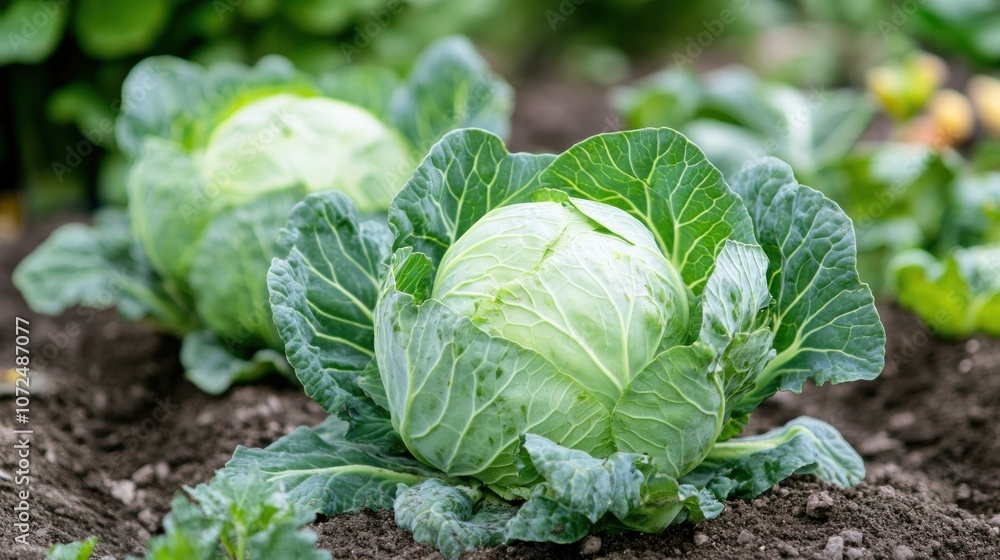 Cabbage Growing in a Garden Bed Cabbage Growing in a Garden Bed