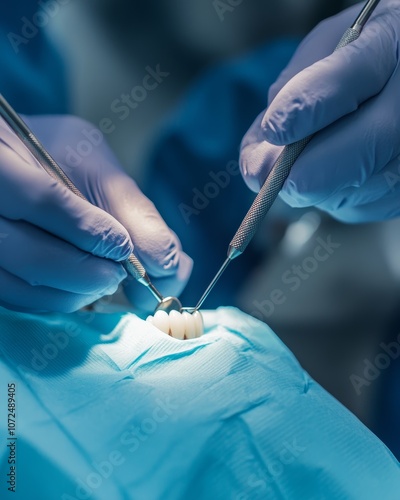 Dentist’s Hands with Dental Tools