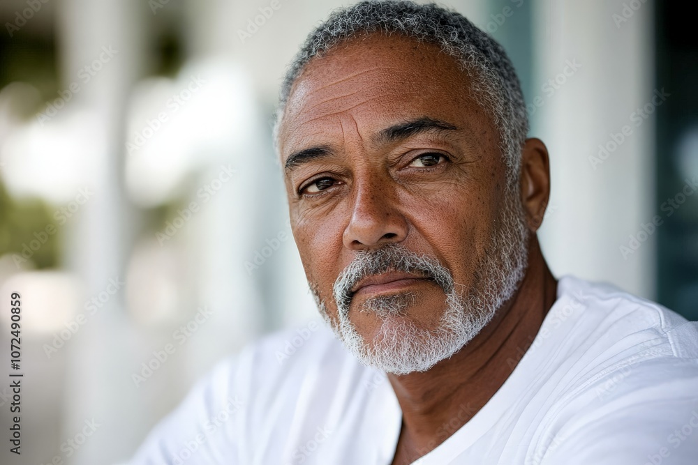 A senior man with a gray beard wearing a white shirt looks pensively into the distance, showcasing wisdom and experience in a serene setting. A senior man with a gray beard wearing a white shirt looks pensively into the distance, showcasing wisdom and experience in a serene setting.