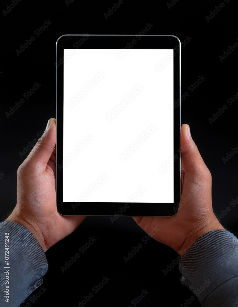 Tablet with white screen, isolated on a dark black Tablet with white screen, isolated on a dark black