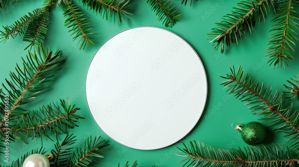 christmas decoration with round blank paper as copy space christmas decoration with round blank paper as copy space