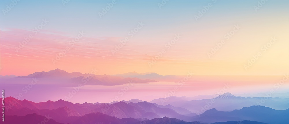 A stunning sunrise over layered mountains showcasing a gradient of pantone colors in the sky A stunning sunrise over layered mountains showcasing a gradient of pantone colors in the sky